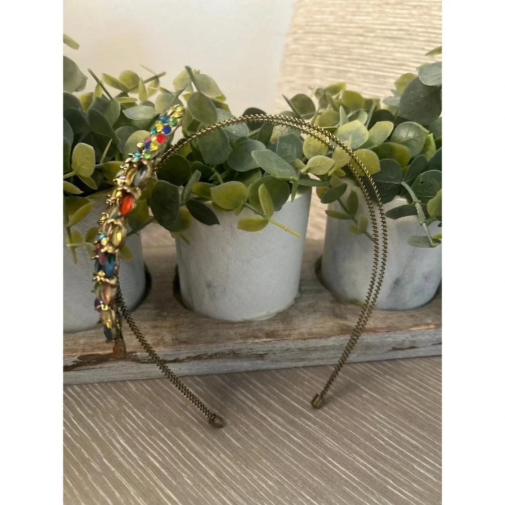 Vintage peacock colorful‎ stone headband with gold.